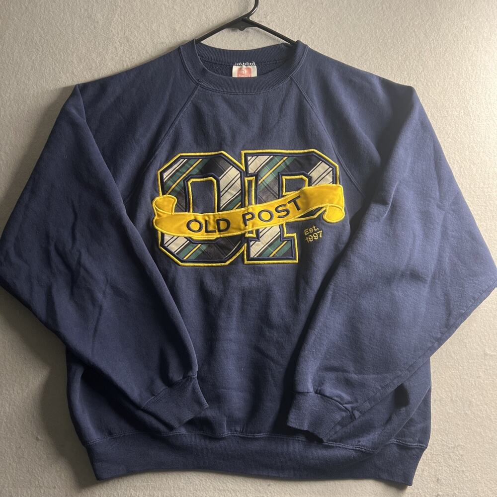 Vintage 90s Hanes Crewneck Navy XL Old Post Embroidered